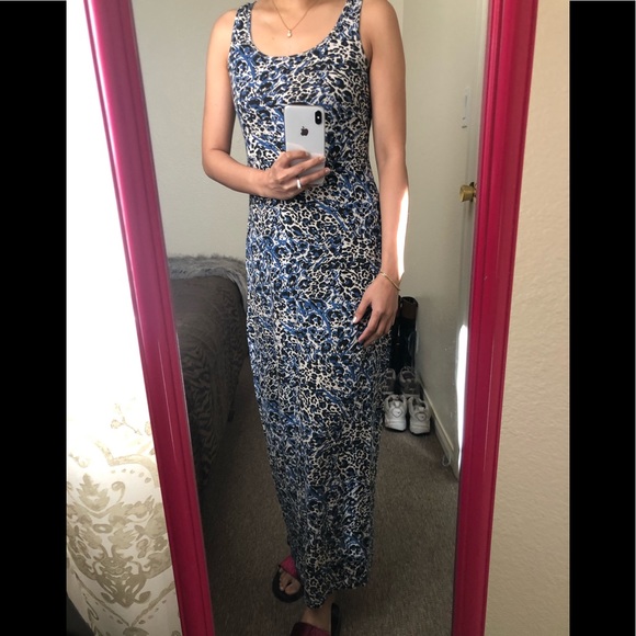 Black and blue print summer long dress for women - Picture 1 of 6